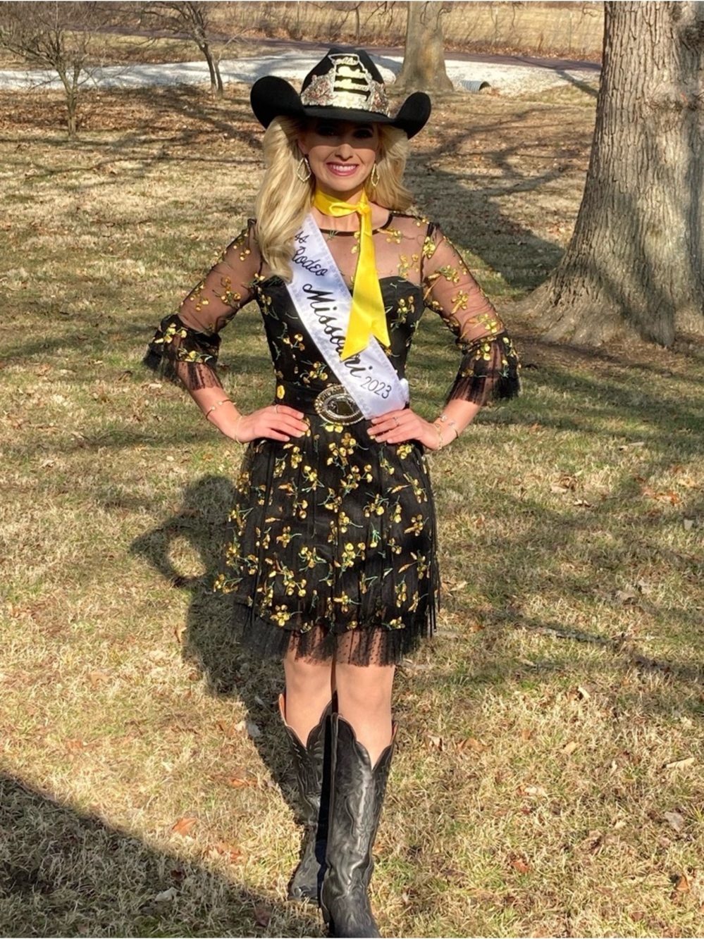 Black & Yellow Embroidered Cowgirl dress with belt